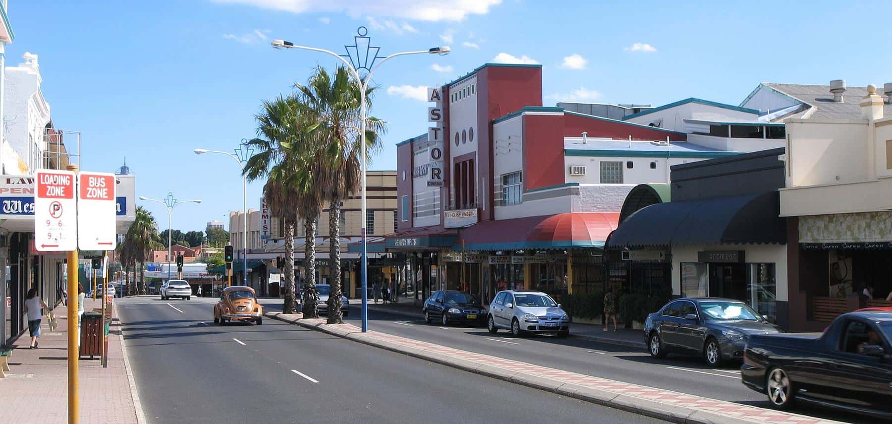The Art Deco facade of the Astor Theatre on the corner of Beaufort and Walcott streets